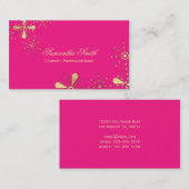 Heet Roze en Gouden Bloemen Indisch Geïnspireerd Visitekaartje (Voorkant / Achterkant)