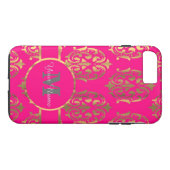 Heet roze en gouden damast monogram Case-Mate iPhone case (Achterkant (Horizontaal))