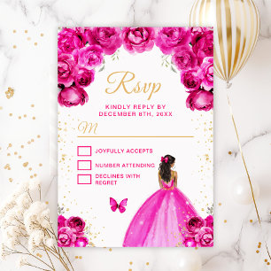 Heet roze en gouden donkere huid prinses RSVP kaartje