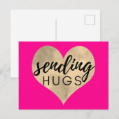 Heet roze en gouden hart dat knuffels stuurt briefkaart (Voorkant / Achterkant)