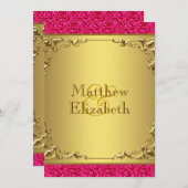 Heet Roze en Gouden Huwelijk Kaart (Voorkant / Achterkant)