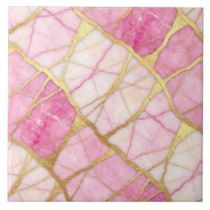 Heet roze en gouden marmer tegeltje