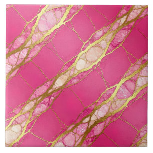 Heet roze en gouden marmer tegeltje