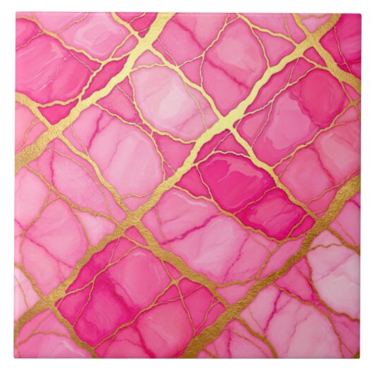 Heet roze en gouden marmer tegeltje (Voorkant)