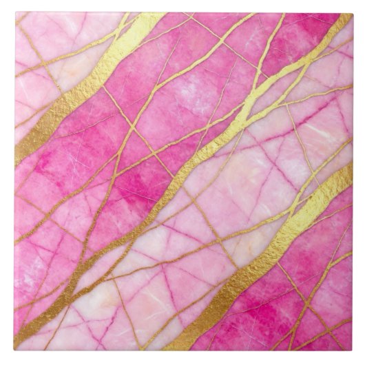 Heet roze en gouden marmer tegeltje (Voorkant)