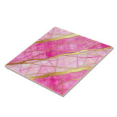 Heet roze en gouden marmer tegeltje (Zijkant)