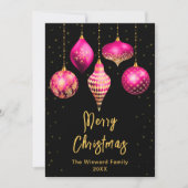 Heet Roze en Gouden Ornamenten Vrolijk kerstfeest Feestdagenkaart (Voorkant)