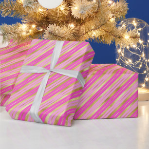 Heet roze en gouden strepen cadeaupapier
