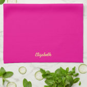Heet roze en gouden trendy script naam stijlvol theedoek (Gevouwen)