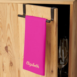 Heet roze en gouden trendy script naam stijlvol theedoek