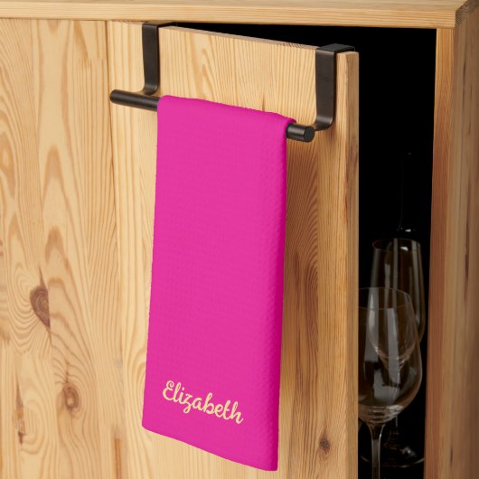 Heet roze en gouden trendy script naam stijlvol theedoek (Derde Gevouwen)