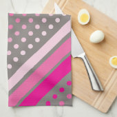 Heet roze en grijs polka dot gestreepte handdoek (Quarter Fold)