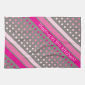 Heet roze en grijs polka dot gestreepte handdoek (Horizontaal)