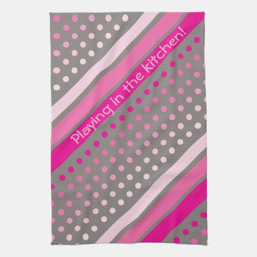 Heet roze en grijs polka dot gestreepte handdoek (Verticaal)