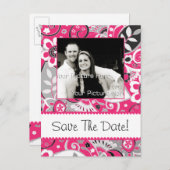 Heet Roze en Grijze Herfst Floral sparen de Datum Aankondigingskaart (Voorkant / Achterkant)