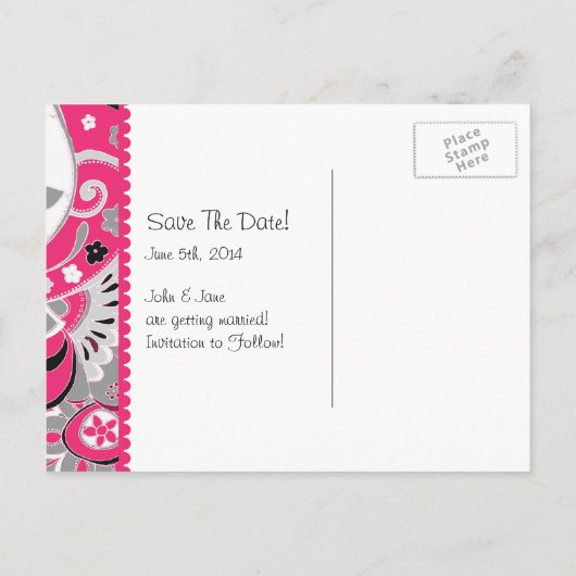 Heet Roze en Grijze Herfst Floral sparen de Datum Aankondigingskaart (Achterkant)