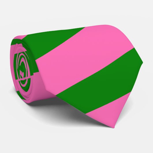 Heet Roze en Groen Gestreept Stropdas (Dikke Strep (Opgerold)