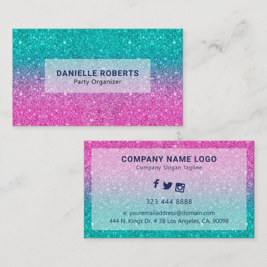 Heet roze en groen glitter ombre visitekaartje (Voorkant / Achterkant)