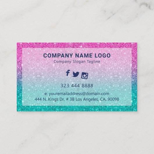 Heet roze en groen glitter ombre visitekaartje (Achterkant)