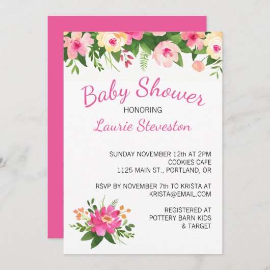 Heet Roze en Groene Bloemen Bloemen Bloemen Bloeme Kaart (Voorkant / Achterkant)