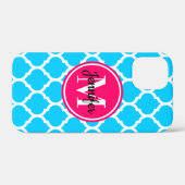 Heet roze en helder aqua traliewerkmonogram Case-Mate iPhone case (Achterkant (horizontaal))