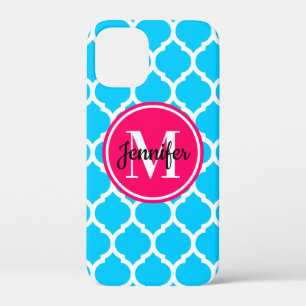 Heet roze en helder aqua traliewerkmonogram Case-Mate iPhone case