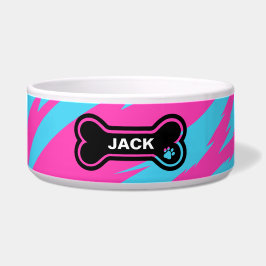 Heet Roze en Helder Blauwe Gepersonaliseerde Hond Voerbakje