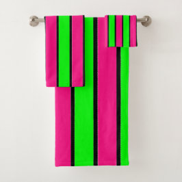 Heet Roze en Lime Groene Strepen Bad Handdoek