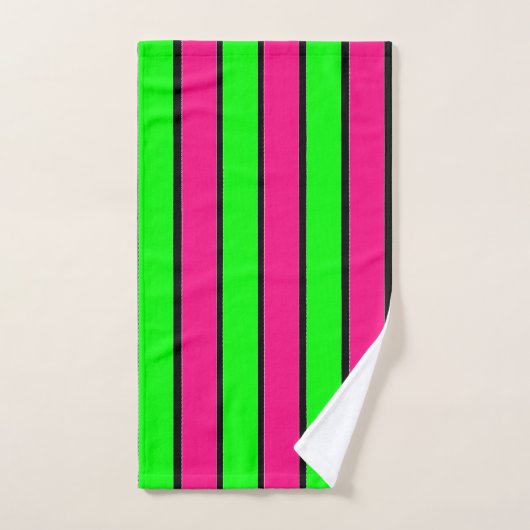 Heet Roze en Lime Groene Strepen Bad Handdoek (Handdoek)