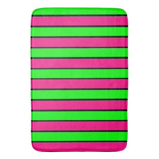 Heet Roze en Lime Groene Strepen Badmat (Voorkant Verticaal)