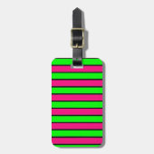 Heet Roze en Lime Groene Strepen Bagagelabel (Voorkant verticaal)