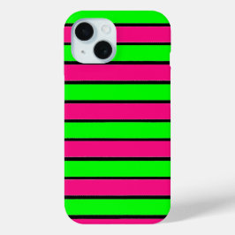 Heet Roze en Lime Groene Strepen iPhone 15 Case