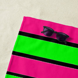 Heet Roze en Lime Groene Strepen Strandlaken