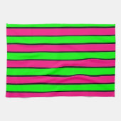 Heet Roze en Lime Groene Strepen Theedoek (Horizontaal)