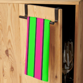 Heet Roze en Lime Groene Strepen Theedoek