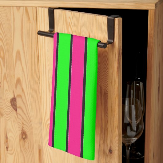 Heet Roze en Lime Groene Strepen Theedoek (Derde Gevouwen)