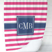 Heet roze en marine gestreepte nautische monogram douchegordijn