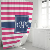 Heet roze en marine gestreepte nautische monogram douchegordijn