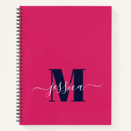 Heet Roze en Navy Gepersonaliseerd Monogram Notiti Notitieboek