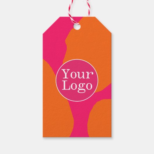 Heet Roze en Oranje Abstract Patroon met Logo Cadeaulabel (Voorkant)