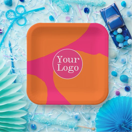 Heet Roze en Oranje Abstract Patroon met Logo Papieren Bordje (Feest)