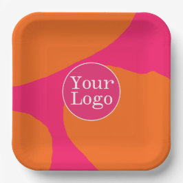 Heet Roze en Oranje Abstract Patroon met Logo Papieren Bordje