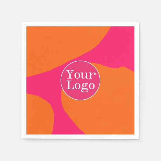 Heet Roze en Oranje Abstract Patroon met Logo Servet (Voorkant)