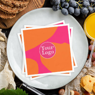 Heet Roze en Oranje Abstract Patroon met Logo Servet