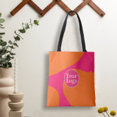 Heet Roze en Oranje Abstract Patroon met Logo Tote Bag