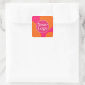 Heet Roze en Oranje Abstract Patroon met Logo Vierkante Sticker (Tas)