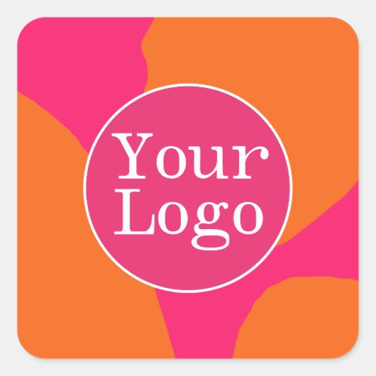 Heet Roze en Oranje Abstract Patroon met Logo Vierkante Sticker (Voorkant)