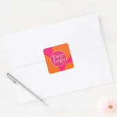Heet Roze en Oranje Abstract Patroon met Logo Vierkante Sticker (Envelop)