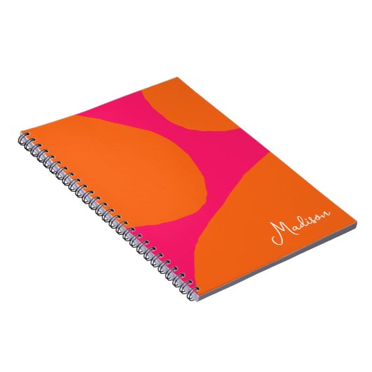 Heet Roze en Oranje Abstract Patroon met Naam Notitieboek (Rechterzijde)