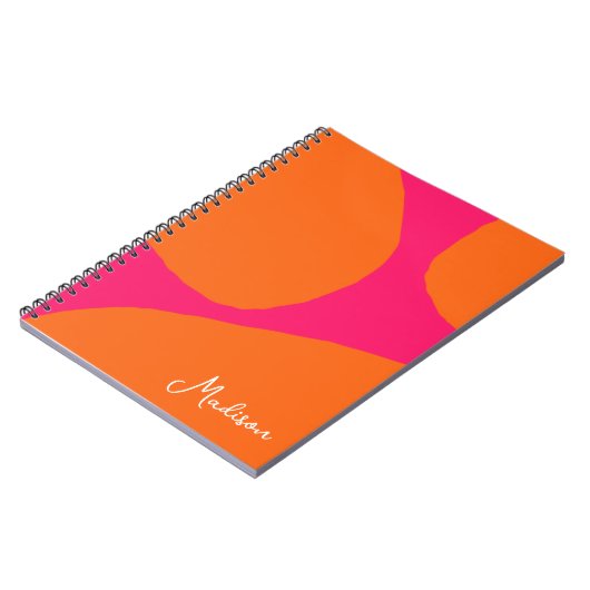 Heet Roze en Oranje Abstract Patroon met Naam Notitieboek (Linkerzijde)